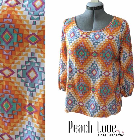 Women's Peach Love California  Long Sleeve Chiffon Colorful Top, Size Medium - Picture 1 of 5